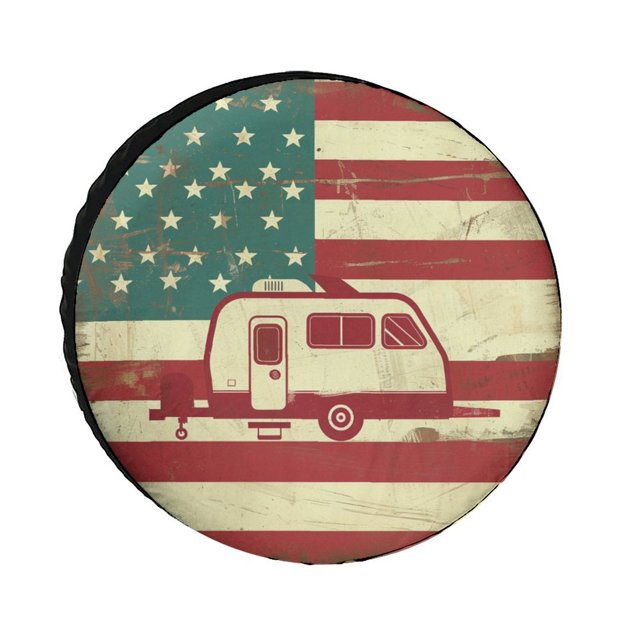 Housse de Pneu de Rechange 14 Pouces Drapeau Américain Vintage avec Protège-Roues pour Roulotte Housses de Roues Résistantes aux Intempéries Roulotte Feu de Camp Convient aux Remorques VUS Véhicule Tout-Terrain Roulotte et Camions
