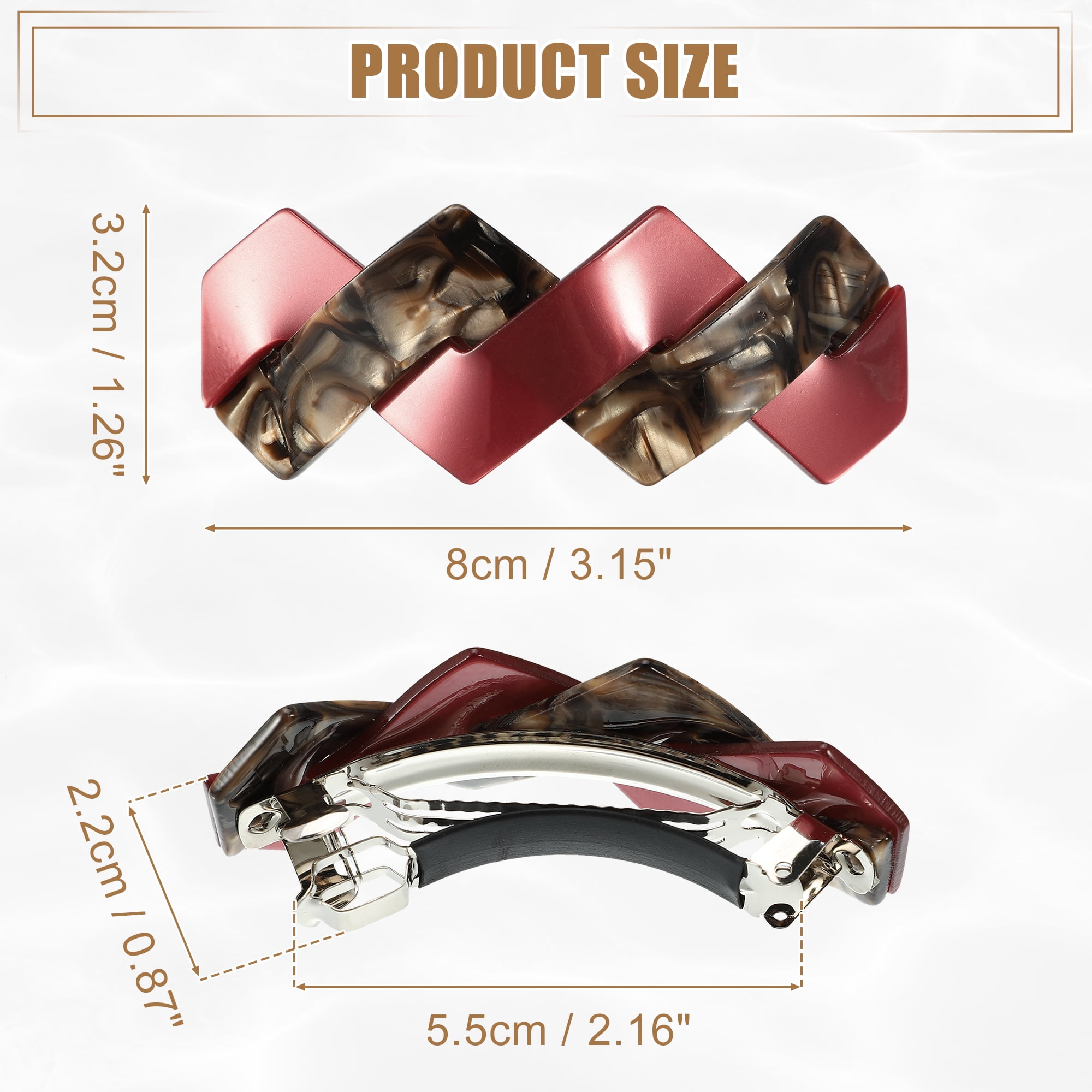 Unique Bargains 2Pcs Tortoise Shell Hair Barrettes Acetate Hair Clips Red Brown