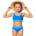 thumbnail image 3 of YOUYEDIAN Girls Swimsuit Two Piece Sporty High Waisted Bathing Suit Color Block High Cut Bikini Set (Blue, 11-12 Years), 3 of 8