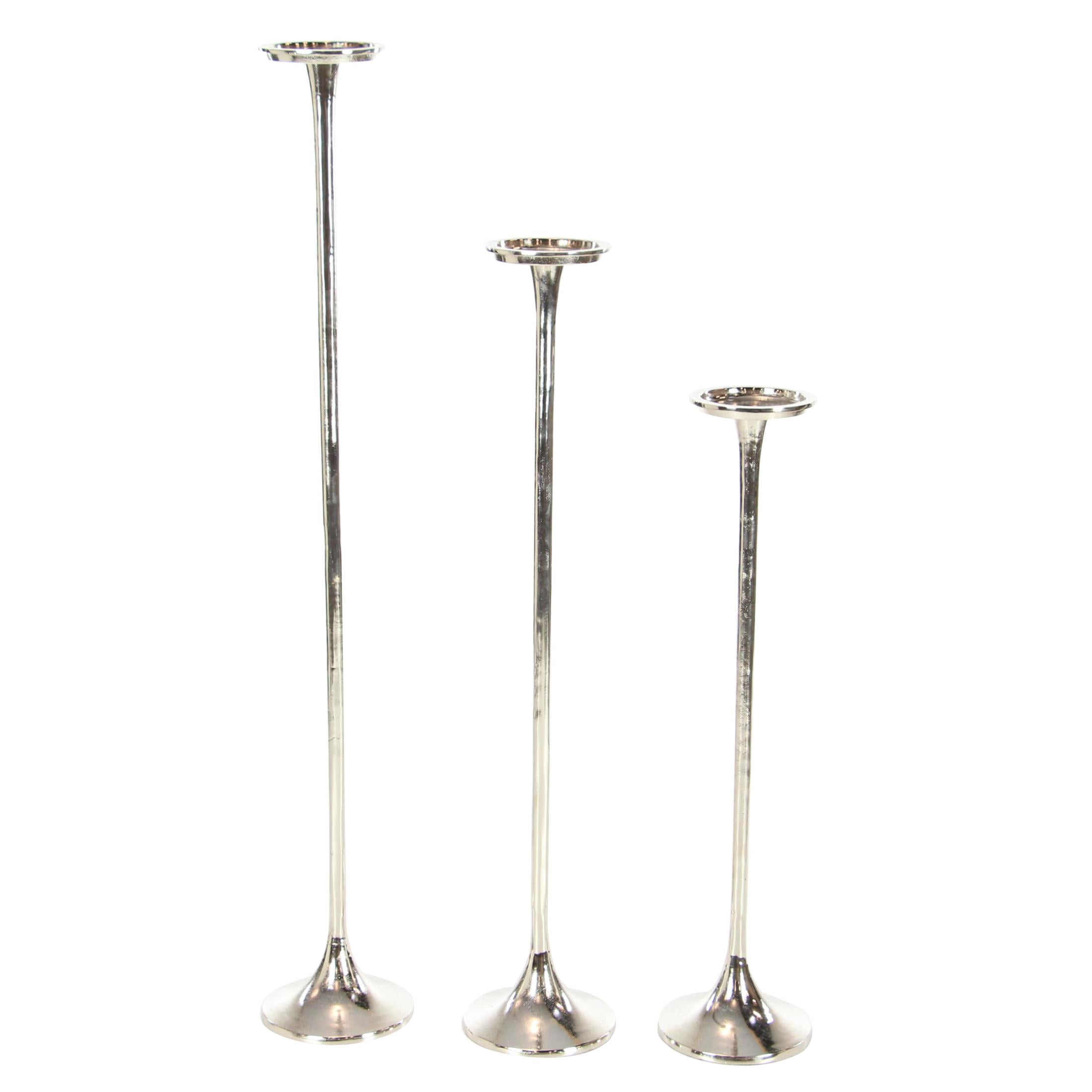 DecMode 3 Candle Silver Aluminum Metal Tall Candle Holder, Set of 3