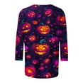 thumbnail image 5 of VKOYWKM Womens Halloween Pumpkin Shirts Funny Graphic T Shirts 3/4 Sleeve Halloween Party Top Loose Fit Crew Neck Spooky T-Shirt Blouses, 5 of 6