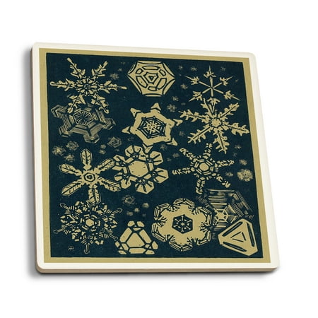 

A Close up Look at Snowflakes Vintage Magazine (Absorbent Ceramic Coasters Set of 4 Matching Images Cork Back Kitchen Table Decor)