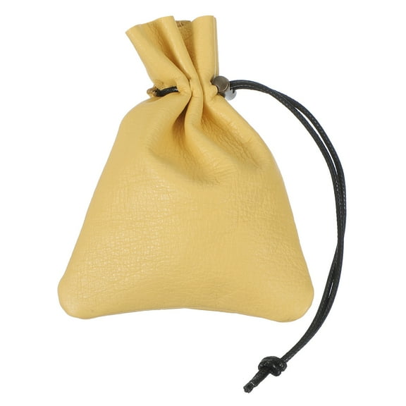 Uxcell 1 Pcs Drawstring Bag, Leather Coin Purse, Change Purse For Women, Men's Leather Bag, For Jewelry, Keys, Coin Storage (Yellow)