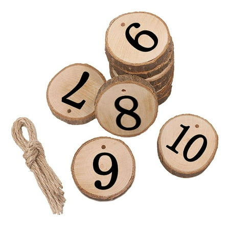 

10 Pcs 0 Numbers Wood Circle Hanging Pendant Slice For Wedding Party