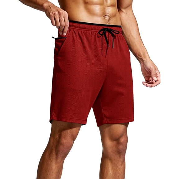 Besolor Men's Running Shorts Elastic Drawstring Waisted Summer Lightweight Quick Dry Workout Shorts with Pocket(X-Large,Red)