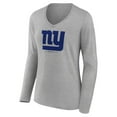 thumbnail image 2 of Women's Heather Gray New York Giants Logo Team Lockup Long Sleeve V-Neck T-Shirt, 2 of 3