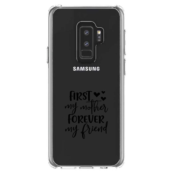 DistinctInk Clear Shockproof Hybrid Case for Samsung Galaxy S9  PLUS (6.2" Screen) - TPU Bumper Acrylic Back Tempered Glass Screen Protector - First My Mother, Forever My Friend
