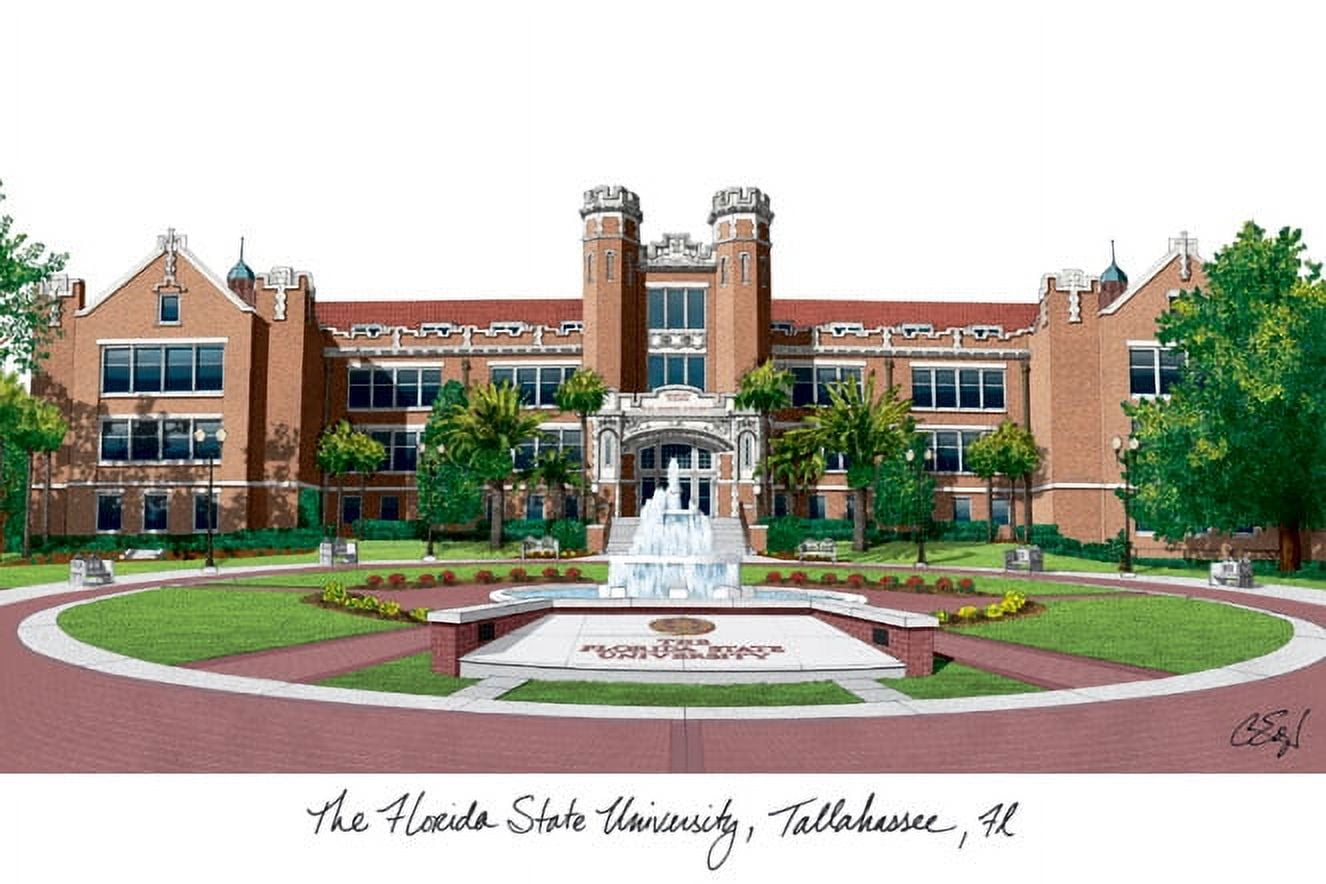 Florida State University 11w x 8.5h Manhattan Black Single Mat Gold Embossed Diploma Frame with Bonus Campus Images Lithograph (value savings at $59)