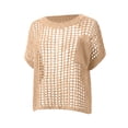 thumbnail image 6 of SXCXLSA Crochet Tops for Women 2026 Summer Short Sleeve Beach Vacation Clothes Cover up Mesh Top Lightweight Sweater Cruise Resort Wear Beige L, 6 of 6