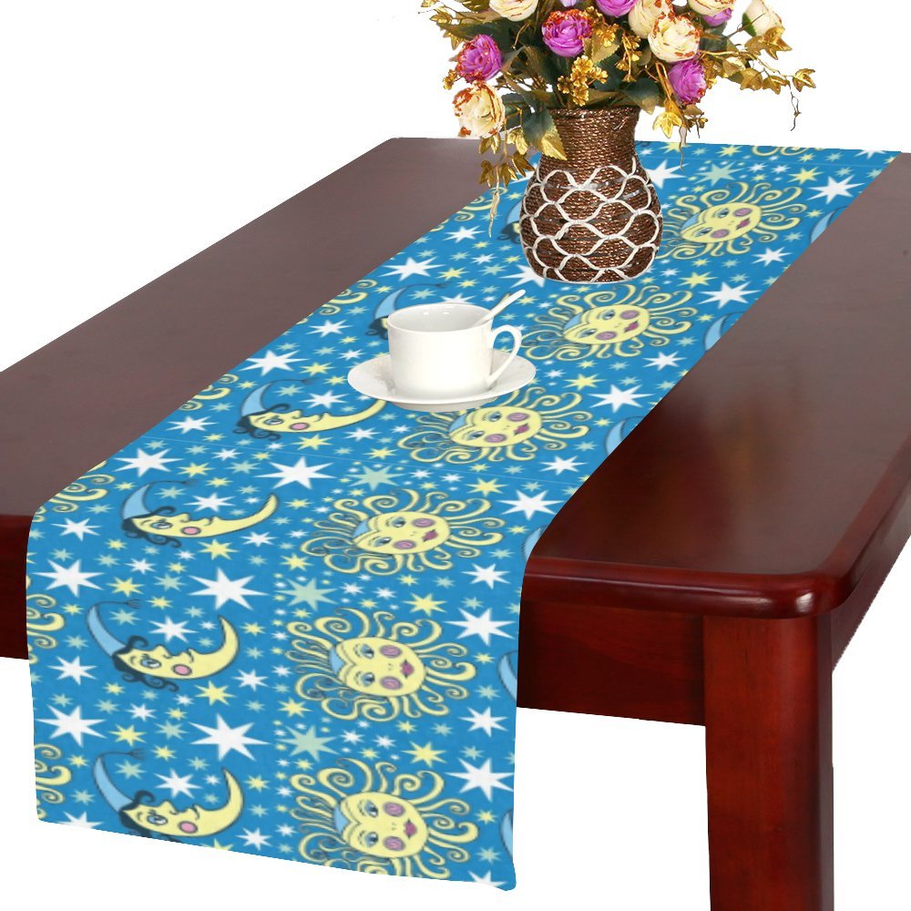 MKHERT Smiling Sun And Moon Table Runner for Office Kitchen Dining Room Wedding Party 16x72 inch