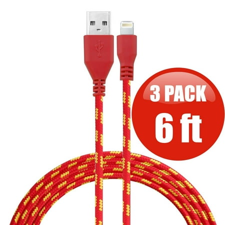 6 ft. Eco-Friendly Braided Nylon Fiber Lightning Connector to USB Charge and Sync Cable - 3 Pack