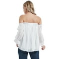 thumbnail image 2 of Womens Semi Sheer Boho Peasant Long Sleeve Off the Shoulder Top, White 2, X-Large, 2 of 5