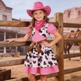 thumbnail image 4 of mgoYE Cowgirl for Girls Western Outfit Dress+ Cowgirl Hat + Square Towel for Halloween Western Dress Up(Hot Pink,6-7 Years), 4 of 7