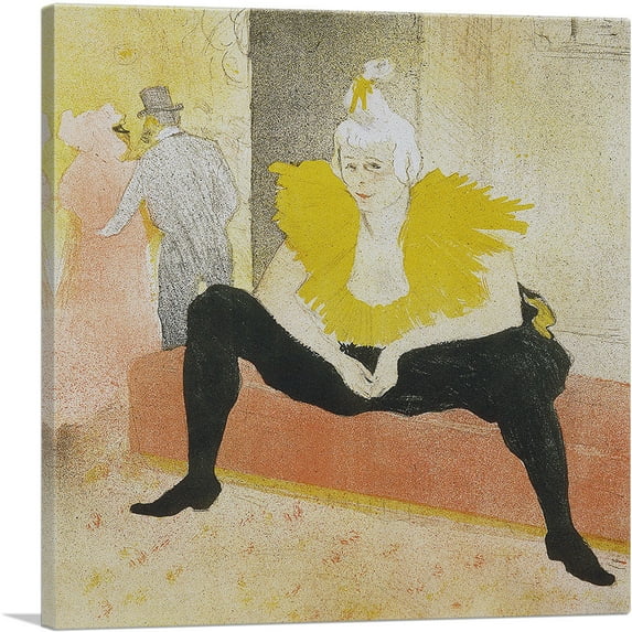 ARTCANVAS La Clownesse Assise - Mademoiselle Cha-u-Kao 1896 Canvas Art Print by Henri De Toulouse-Lautrec - Size: 26" x 26" (0.75" Deep)