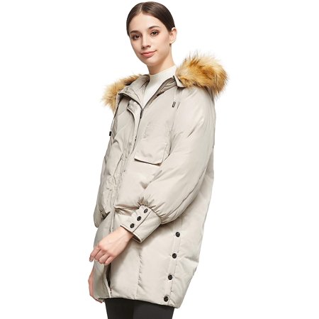 Women Warm Down Jacket With Hood Faux Fur Unique Sleeve Cuff Coat Canada Jacket With Hood Faux Fur, Fur Cuff Coat For Womens