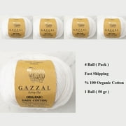 4 Ball (Pack) Gazzal Organic Baby Cotton Yarn, Total 5.28 Oz. 100% Organic Cotton, Each 1.76 Oz (50g) / 125 Yrds (115 m), 3 Light DK,Global Organic Textile Standard(GOTS) (White - 415, 3 Pack)