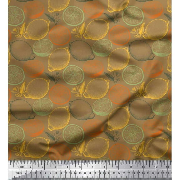 Soimoi Brown Cotton Duck Fabric Lemon Slice Vegetable Decor Fabric Printed Yard 42 Inch Wide