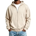 thumbnail image 4 of Men's Zip Up Hoodie Lightweight Warm Full Zipper Hooded Jacket Casual Baggy Basic Solide Color Windbreaker Coat, 4 of 4