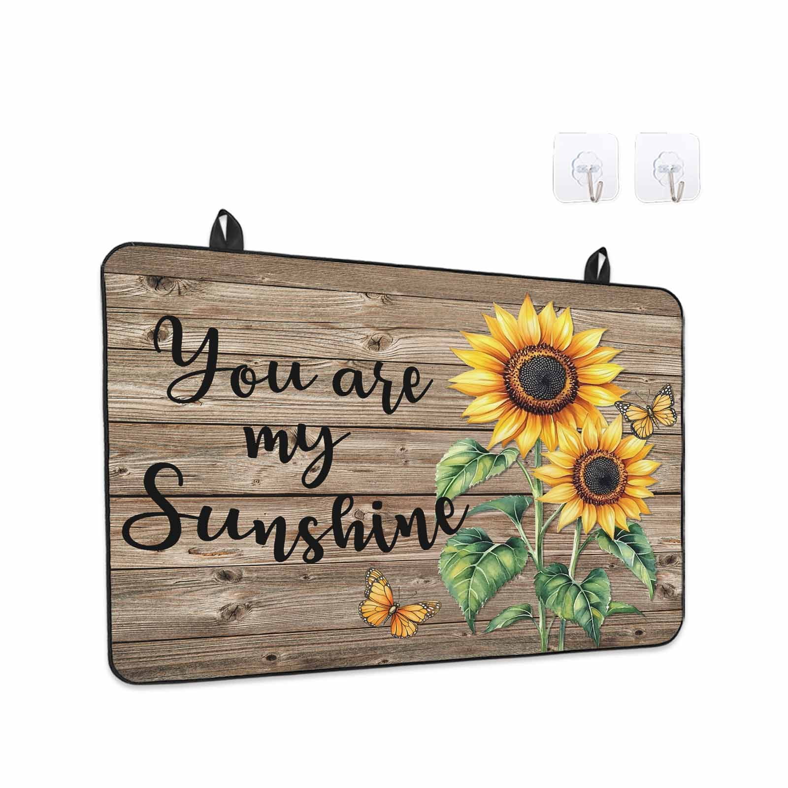Sunflower Yellow Stove Top Cover for Electric Stove, Heat-proof & Non Slip Glass Top Stove Cover Protector, Sunshine Butterfly Farmhouse Wood Brown Kitchen Flat Cooktop Rubber Mat 24x21 Inches