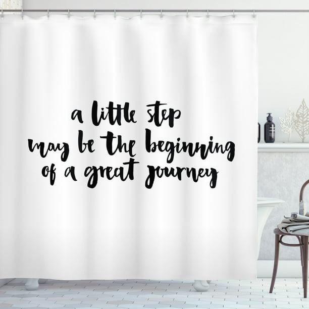 Inspirational Shower Curtain, Little Step to a Great Journey Calligraphic Modern Text Brush Ink