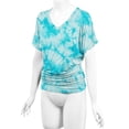thumbnail image 4 of Made by Johnny Women's V-Neck Short Sleeve Tie Dye Shirring Dolman Top XL AQUA, 4 of 6