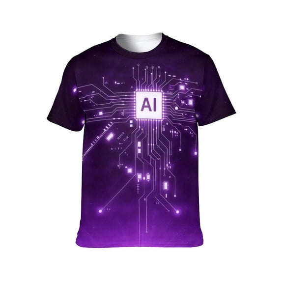 LAOLIUSN Men's AI Artificial Intelligence Graphic T-Shirt, Futuristic Techwear All Over Print Tee, M