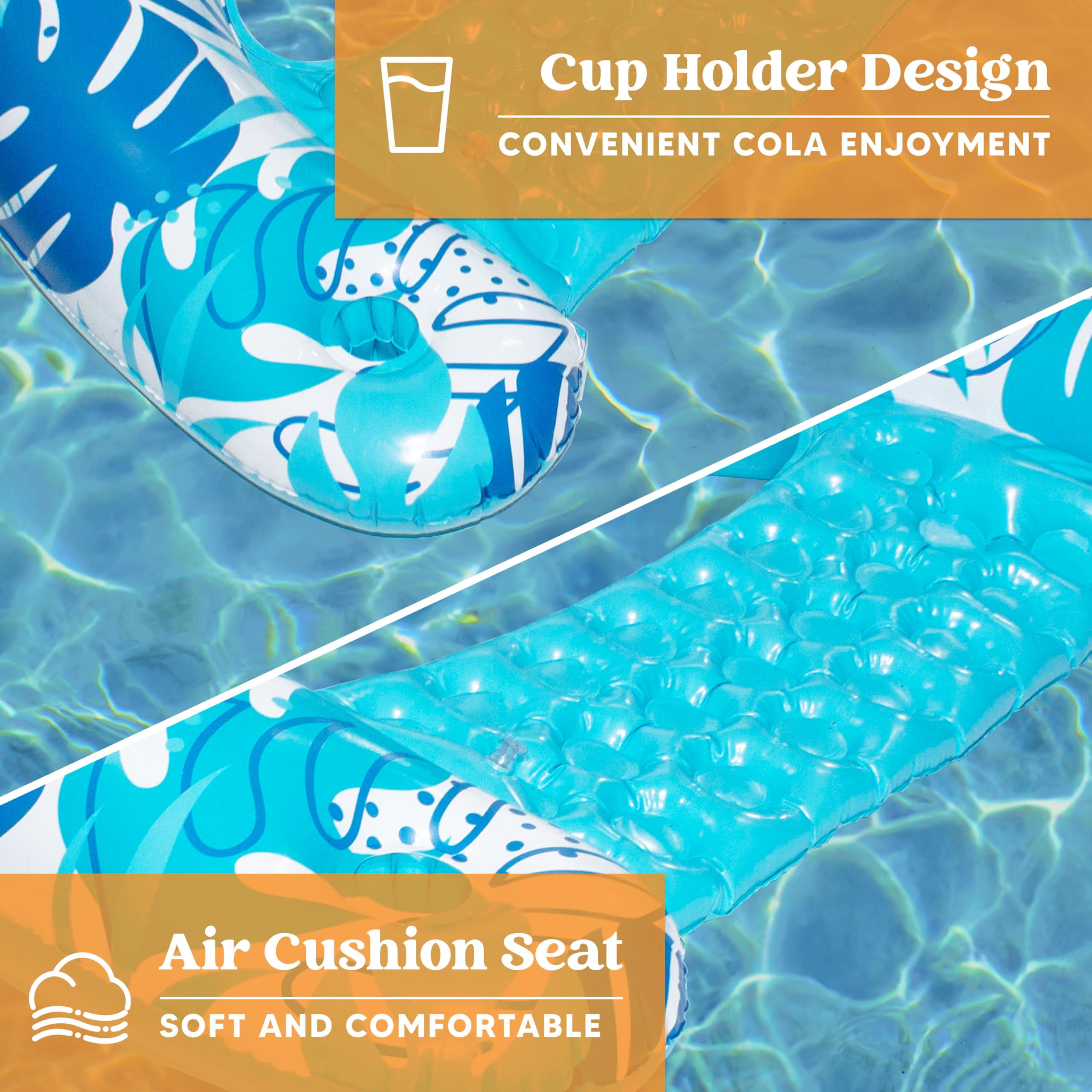 SYNCFUN 2 Packs Pool Floats for Adult,Inflatable Pool Chair Float with 2 Cup Holder, Pool Loungers for Pool Lake Travel Beach
