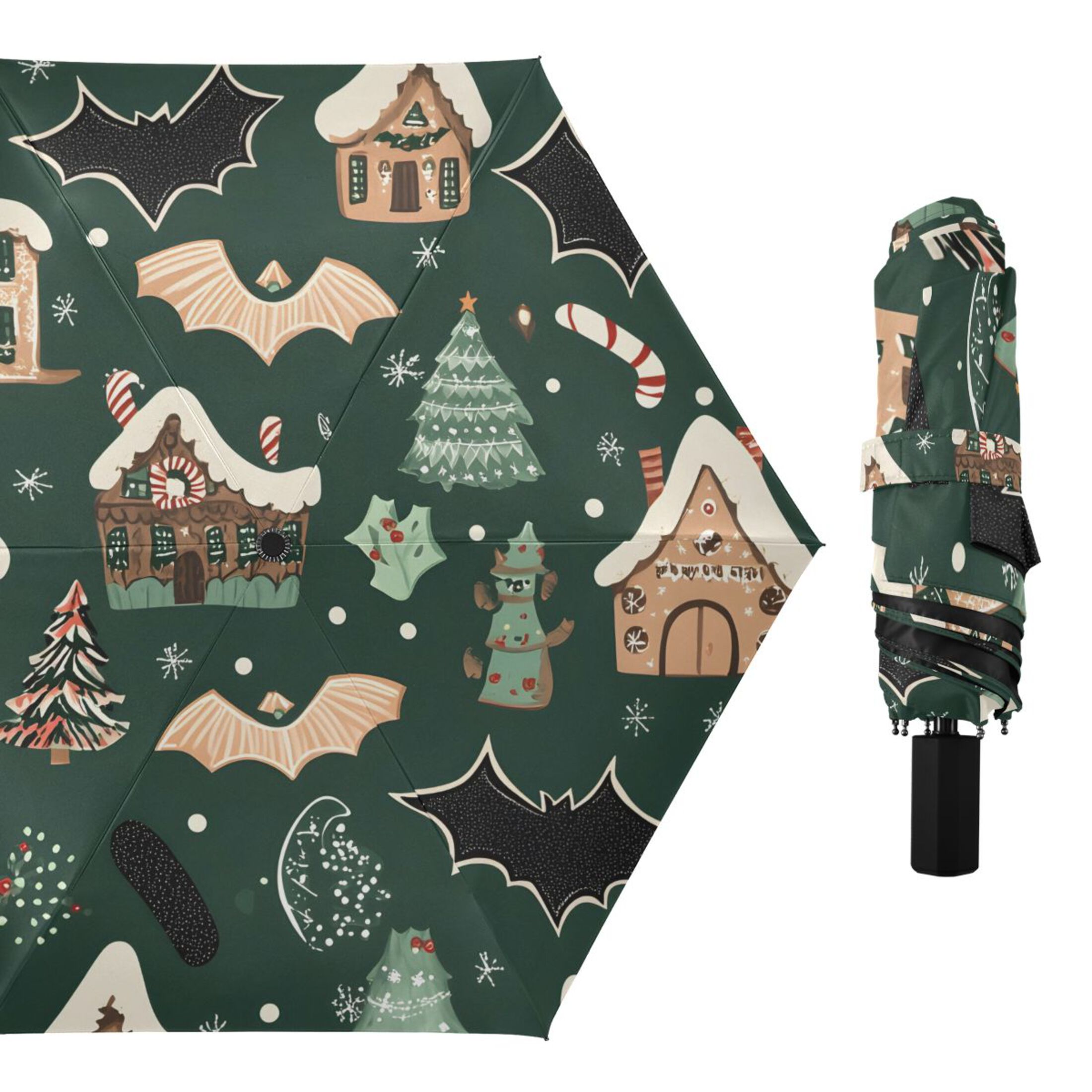 ALAZA Bat House Christmas UPF 50+ Compact Folding Umbrella for Rain Travel Umbrella Packable