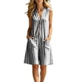 thumbnail image 2 of Ksrymi Two Piece Sets for Women Striped Sleeveless Romper Shorts – Loose V-Neck Button Down Wide Leg Playsuit with Pockets, Relaxed Set Overalls for Women, 2 of 7