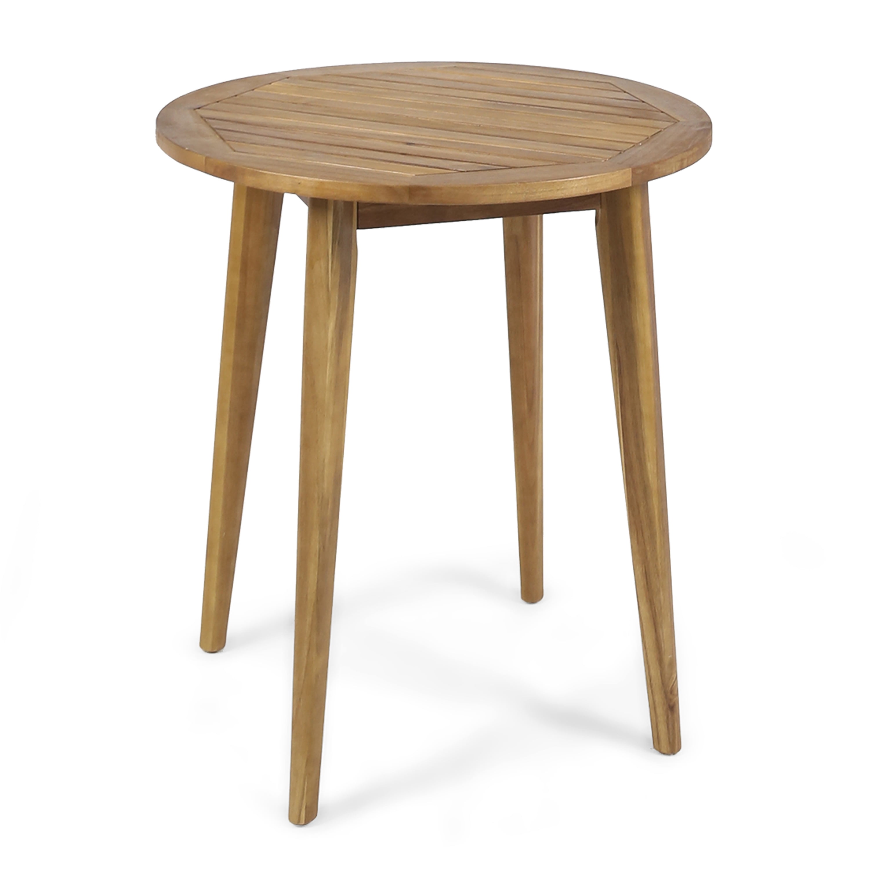 Euroco Modern Round Outdoor Bistro Table, Solid Acacia Wood with Water-Resistant Finish, Patio Dining Table for 2, Natural Brown