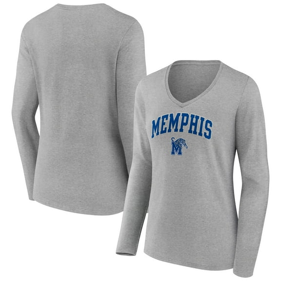 Women's Gray Memphis Tigers Campus Long Sleeve V-Neck T-Shirt