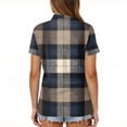 thumbnail image 4 of Women’s Short Sleeve Plaid Print Shirt Casual Button Down Collared Top Classic Fit Lightweight Summer Blouse for Daily Wear Navy 3XL, 4 of 4