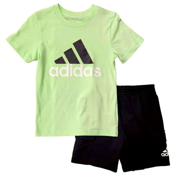 Adidas Boys Green Large Adidas Logo T-Shirt & Shorts Set Athletic Outfit 6