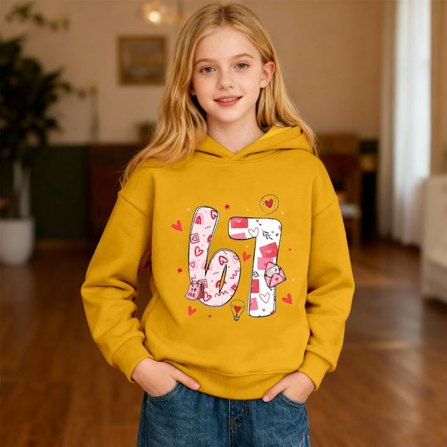 Girls Casual Long Sleeve Hooded Sweatshirt For Everyday Play And School Activities Product Classification