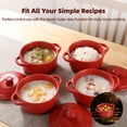 thumbnail image 3 of 4 Pcs Red Ceramic Small Cocotte Set, 5.3 x 3.1 in Small Ramekins with Lids & Handles, 10.1 Fl Oz Dutch Oven Safe Ceramic Bowls for Steaming, Baking, Desserts, Food, 3 of 6