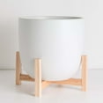 thumbnail image 3 of Peach & Pebble 12" White Egg Shaped Planter + Natural Wood Stand, 3 of 3
