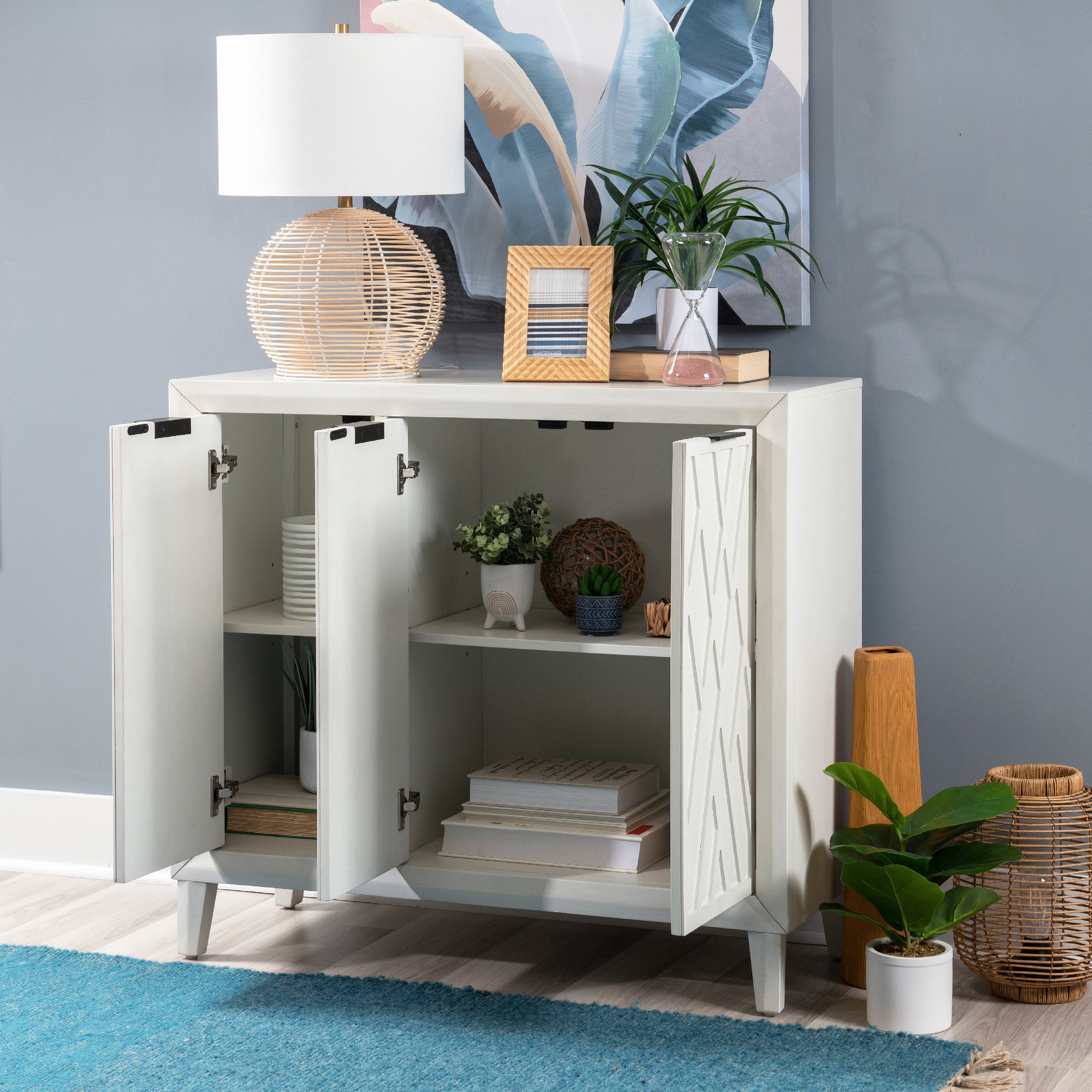 Powell Romona 3-Door Accent Cabinet, Antique White