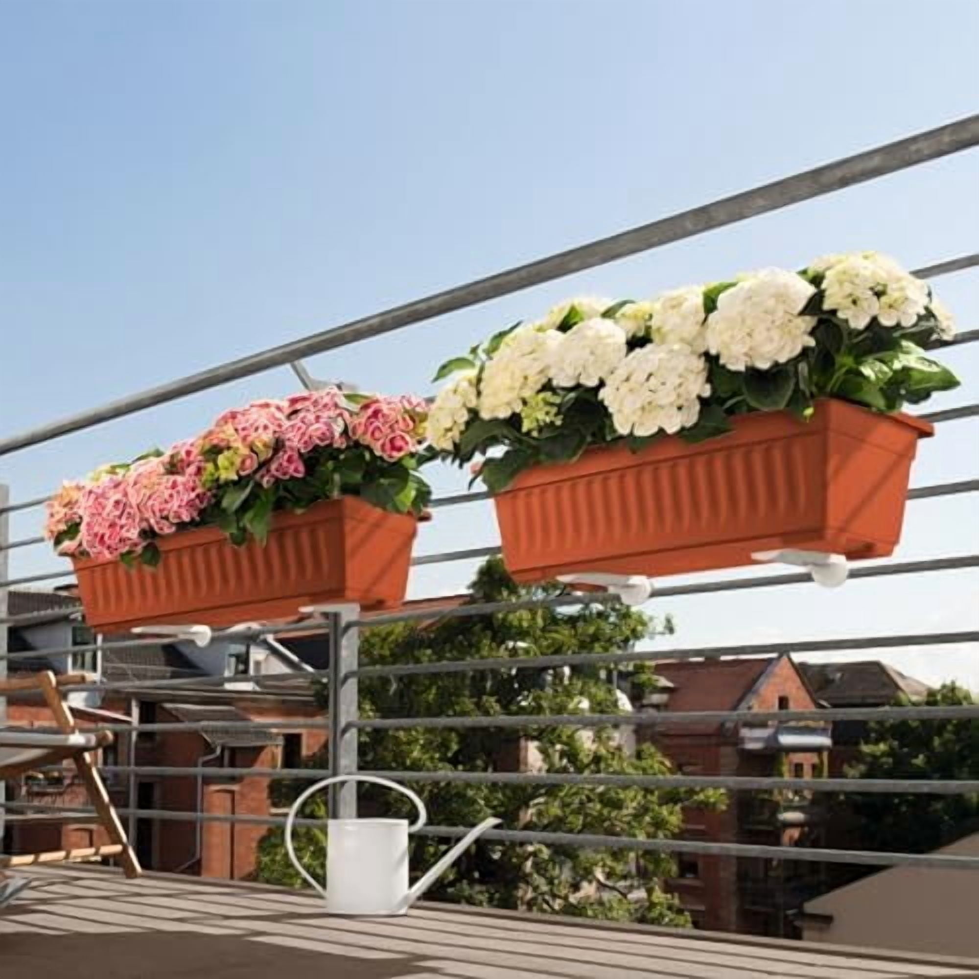 RibRave 6 Pack Window Box Planter, 17 inches Plastic Vegetable Flower Planter Boxes with Tray, Rectangular Indoor and Outdoor Flower Pots for Windowsill, Patio, Porch, Garden Balcony