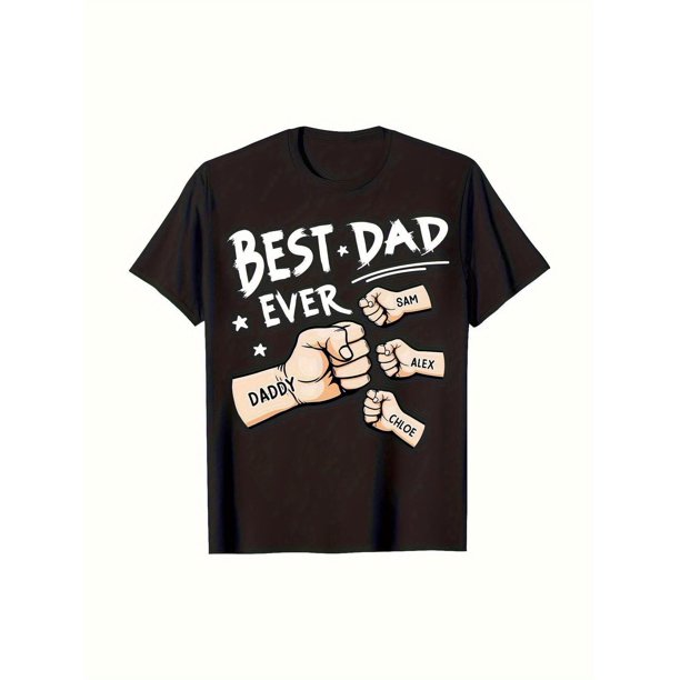 Camiseta "El mejor papá del mundo": regalo para el Día del Padre y cumpleaños de tu hija o hijo. 100 % algodón, manga corta, corte regular, gráfico de puños y nombres familiares. Lavable a máquina. Ta