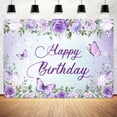 thumbnail image 5 of Butterfly Floral Backdrop for Birthday Party, Purple Butterflies Flowers Photography Background for Princess Women Girl, Happy Birthday Backdrop for Birthday Baby Shower Party Decorations 10x6ft, 5 of 5