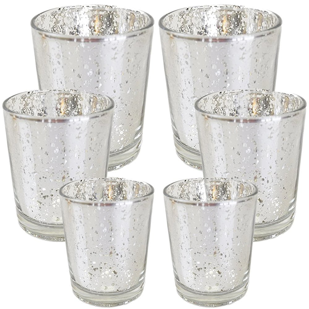Just Artifacts 6pc Assorted (Size) Silver Mercury Glass Votive Tealight ...