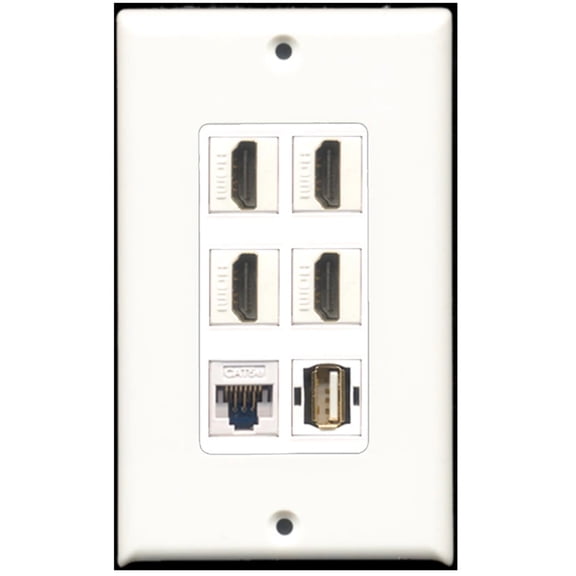 Ultra Spec Cables 4 Port HDMI 1 USB A-A 1 Cat5e Ethernet Wall Plate DecorZ