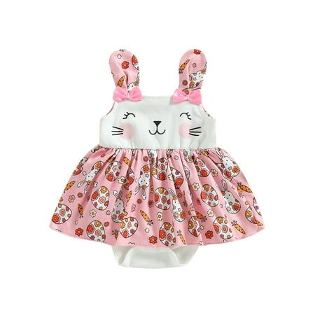 

Lieserram Easter Infant Girls Romper Dress 3 6 12 18 Months Bodysuit Summer Casual Bunny Print Sleeveless Jumpsuit