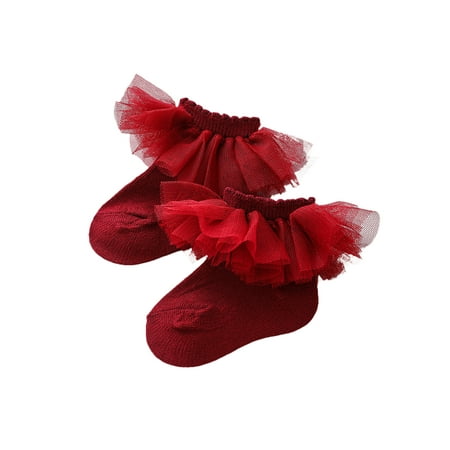 

0-1T Newborn Baby Girl Lace Trim Socks Frilly Lace Cuff Non-slip Cotton Mesh Knitted Princess Dancing Socks Winter