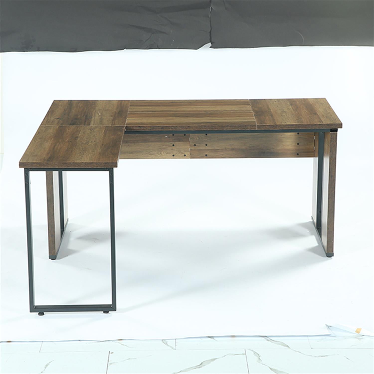 Demi Bonn L-Shaped Executive Desk, 63" Corner Table Computer Desk Workstations for Home Living Room, Office, Brown