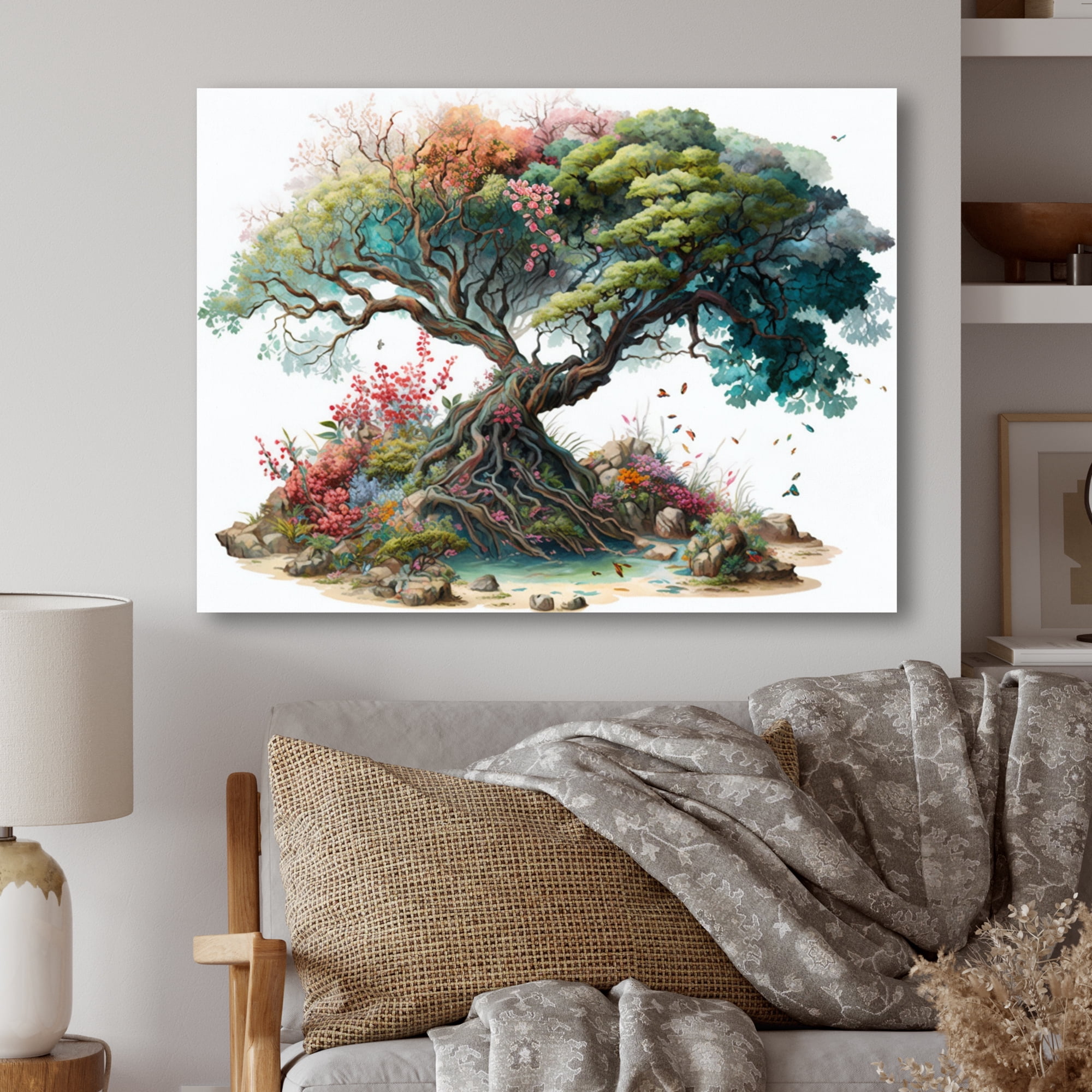 Designart Tree At The Center Of Jungle Paradise V Canvas Wall Art