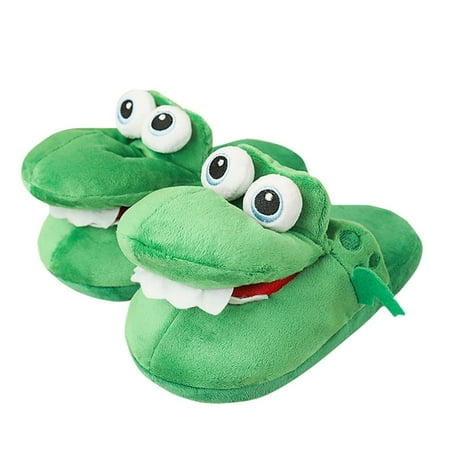 

Funny Stuffed Animal Slippers Cartoon Green Crocodile Slippers for Men Women Warm Cute Winter Indoor Home Slippers House Slippers