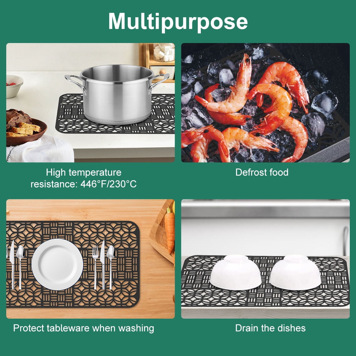 Silicone Sink Protectors with Drain Holes Heat-Resistant Sink Mat Protector Non-Slip Cuttable Sink Liner Mat Reusable Kitchen Sink Pad Durable Sink Drainer Mat for Farmhouse Home Kitchen Sink 66×35cm