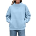 thumbnail image 2 of Sweatshirts for Women Cozy Mock Neck Pullover Top Drop Shoulder Long Sleeve Sweatshirt with Front Pocket Relaxed Fit Winter Warm Clothing, 2 of 10