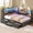 Gray, variant on Twin Upholstered Corner Daybed Frame with Bookcase Headboard, LED Lights, USB Charging Station, 4 Storage Drawers, Beige, No Box Spring Required